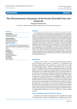 The Clinicoanatomic Uniqueness of the Human Pyramidal Tract And