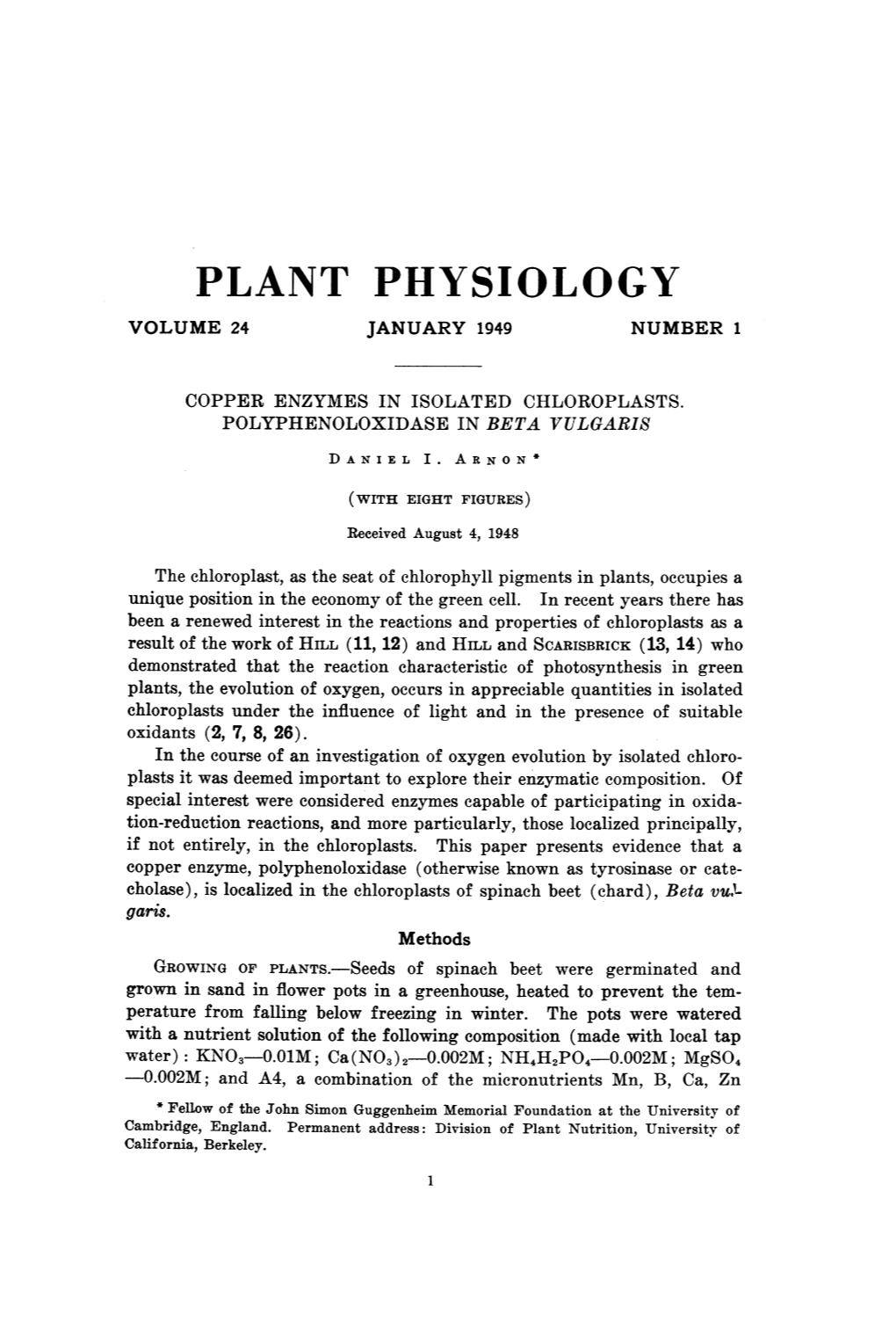 Plant Physiology Volume 24 January 1949 Number 1