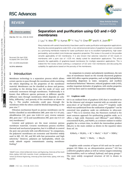 Separation and Purification Using GO and R-GO Membranes