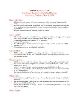 POSTGAME NOTES Las Vegas Raiders Vs. Cleveland Browns Firstenergy Stadium | Nov