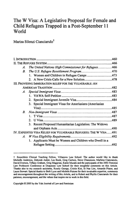 The W Visa: a Legislative Proposal for Female and Child Refugees Trapped in a Post-September 11 World