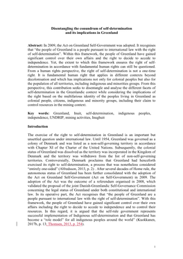 Disentangling the Conundrum of Self-Determination and Its Implications in Greenland Abstract