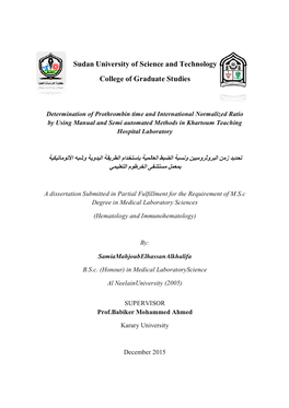 Sudan University of Science and Technology College of Graduate Studies