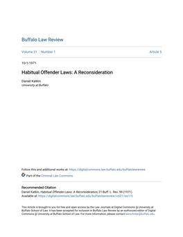 Habitual Offender Laws: a Reconsideration