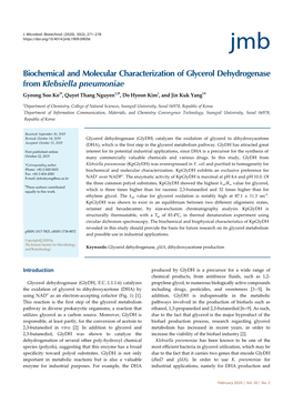 Biochemical and Molecular Characterization of Glycerol Dehydrogenase from Klebsiella Pneumoniae