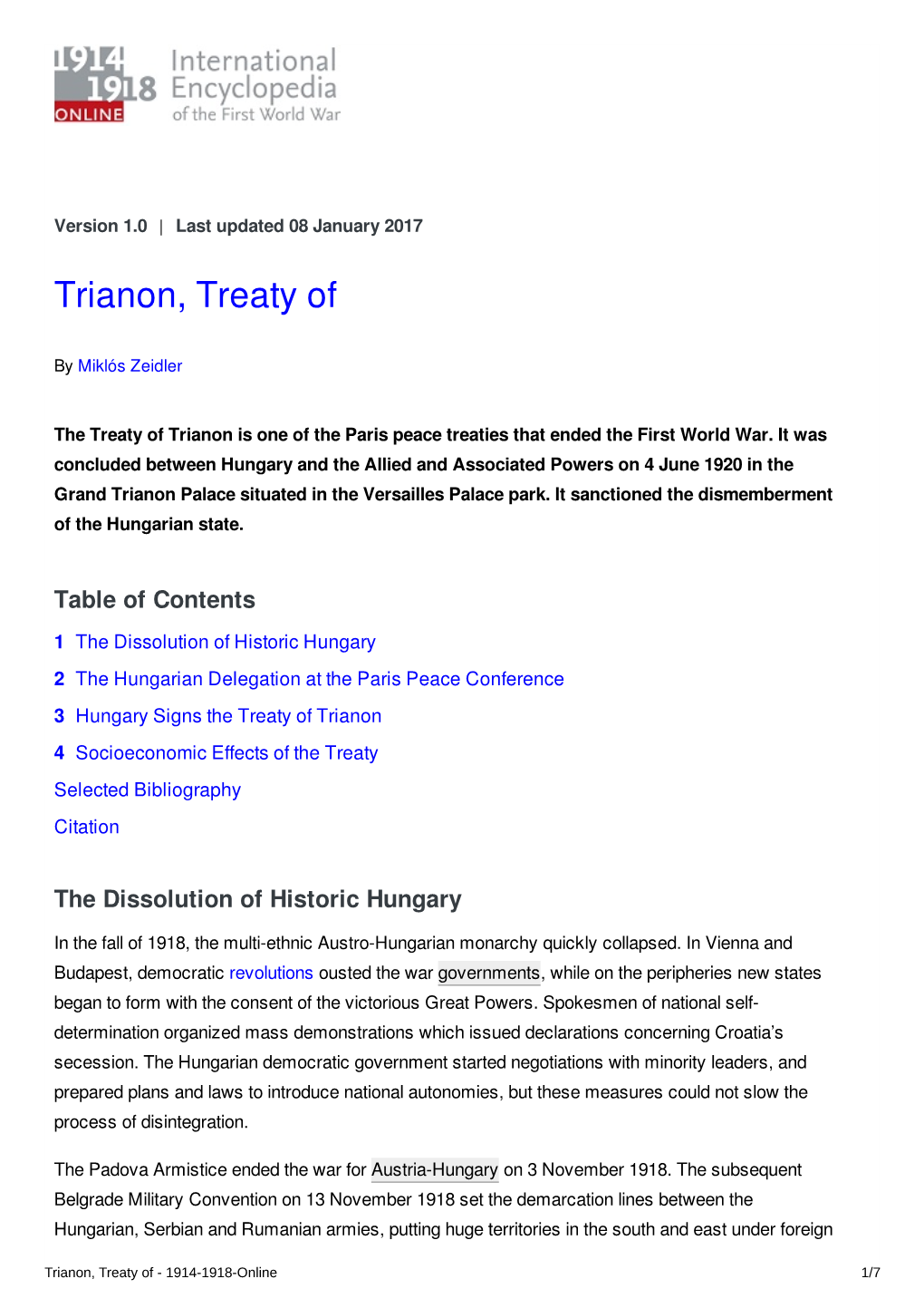 Trianon, Treaty of | International Encyclopedia of the First World War