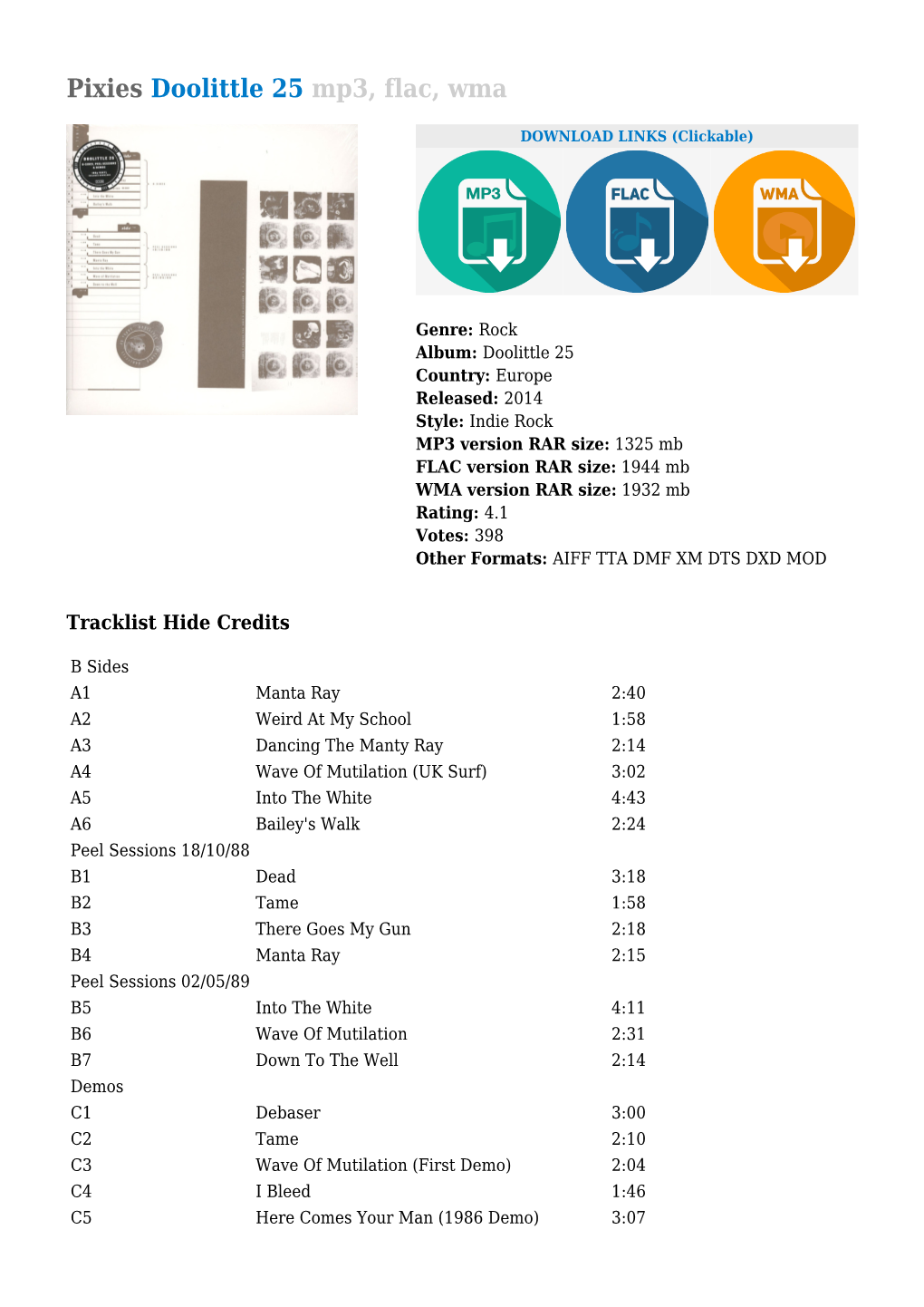 Pixies Doolittle 25 Mp3, Flac, Wma