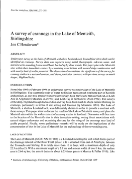 A Survey of Crannogs in the Lake of Menteith, Stirlingshire Hendersonc N Jo *