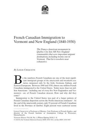 French Canadian Immigration to Vermont and New England (1840-1930)