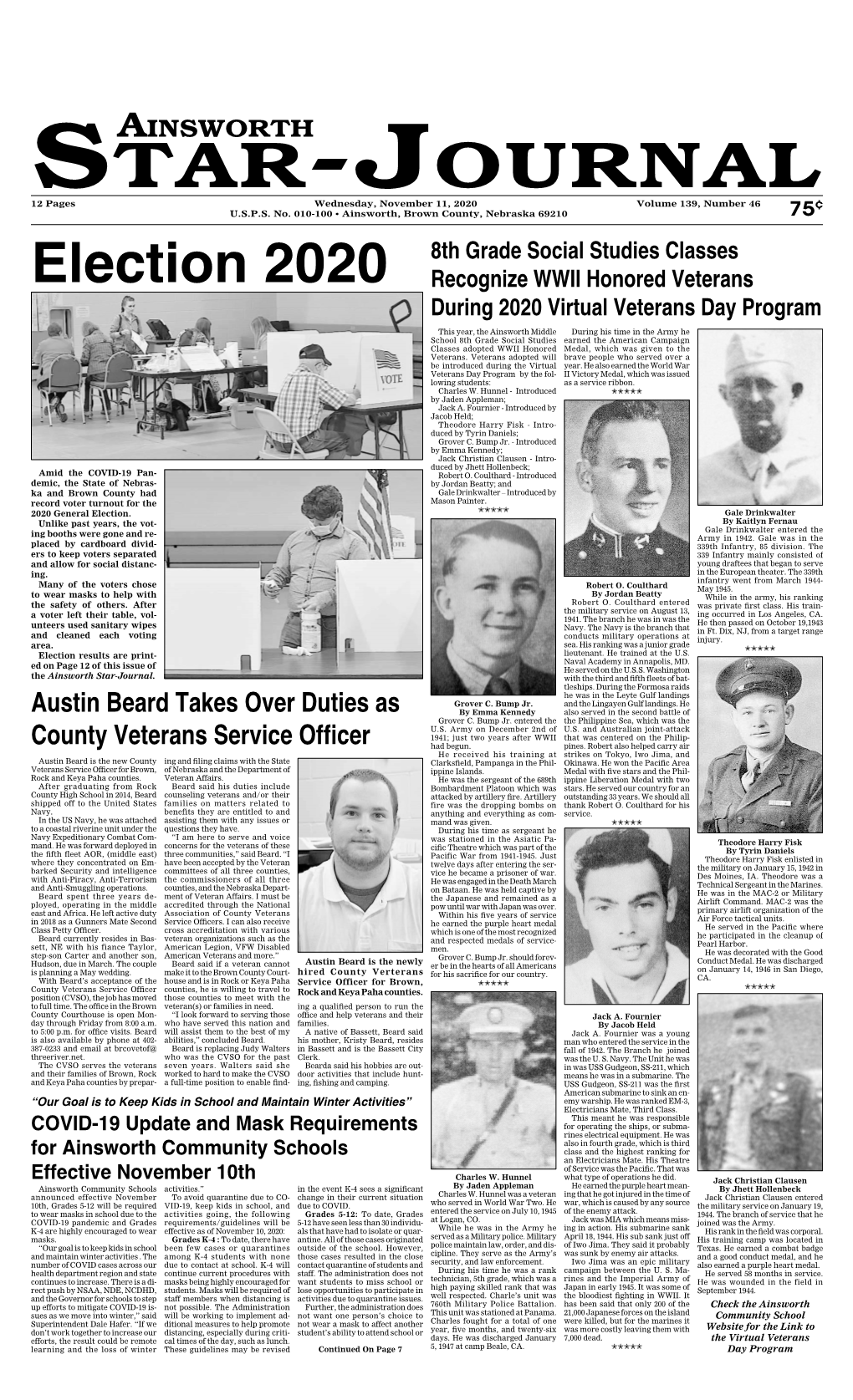 Election 2020 Recognize WWII Honored Veterans During 2020 Virtual Veterans Day Program
