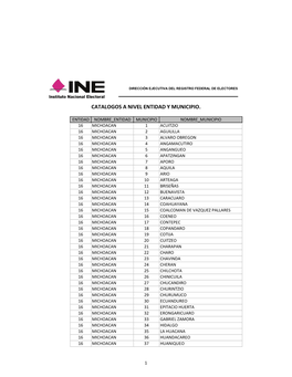 Catalogos a Nivel Entidad Y Municipio