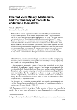 Minsky, Markomata, and the Tendency of Markets to Undermine Themselves
