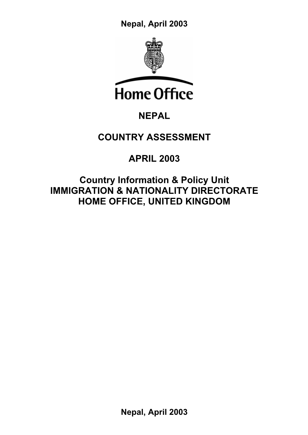 Nepal Country Assessment October 2002