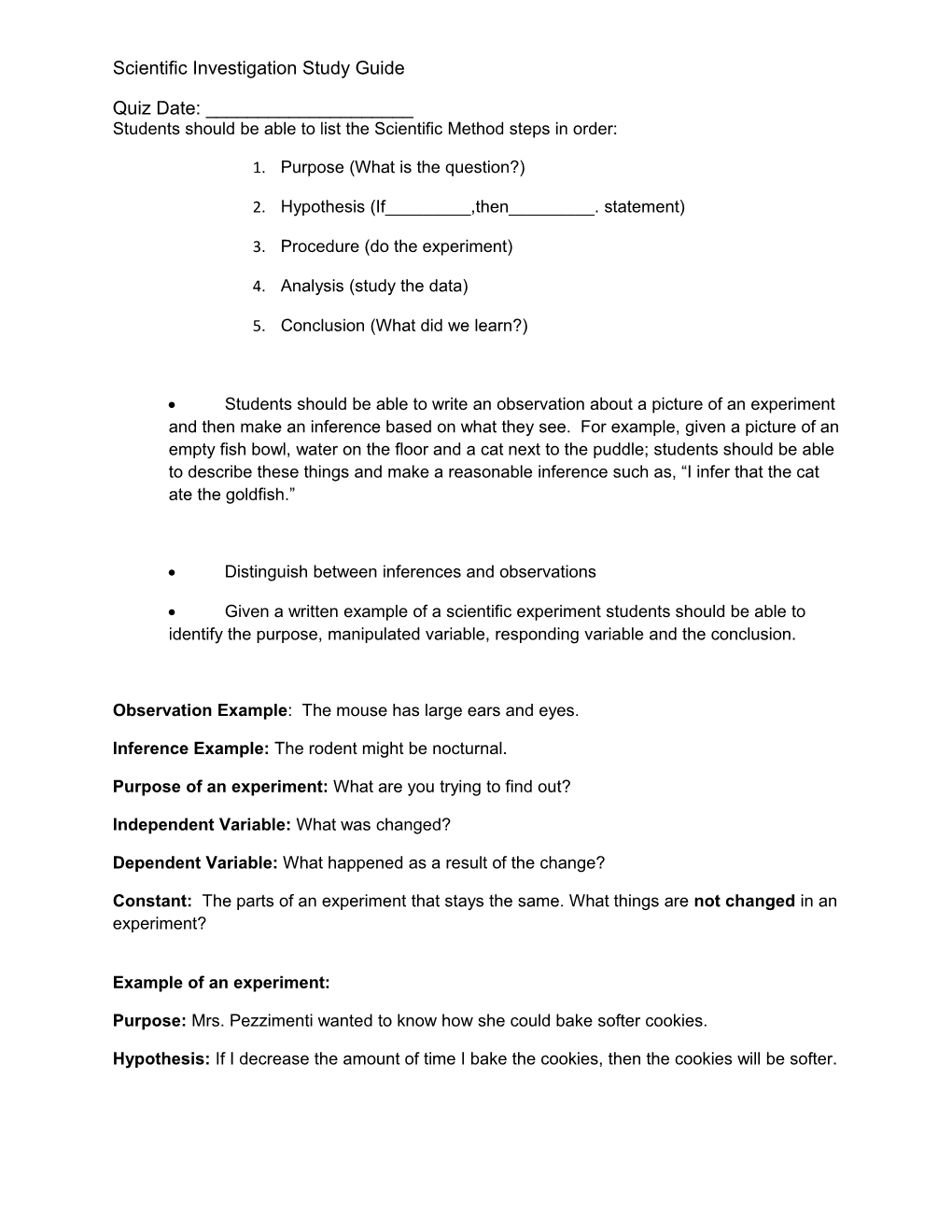 Scientific Investigation Study Guide