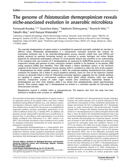 Pelotomaculum Thermopropionicum Reveals Niche-Associated Evolution in Anaerobic Microbiota