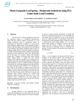 Mono Composite Leaf Spring – Design and Analysis by Using FEA Under Static Load Condition