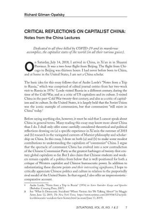 CRITICAL REFLECTIONS on CAPITALIST CHINA: Notes from the China Lectures