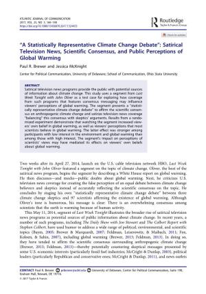 Satirical Television News, Scientific Consensus, and Public Perceptions of Global Warming Paul R