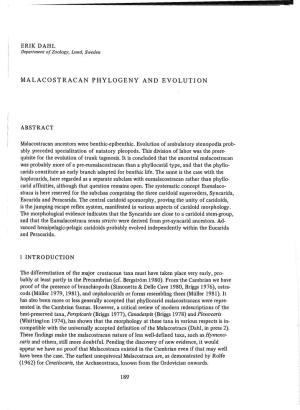 Malacostracan Phylogeny and Evolution