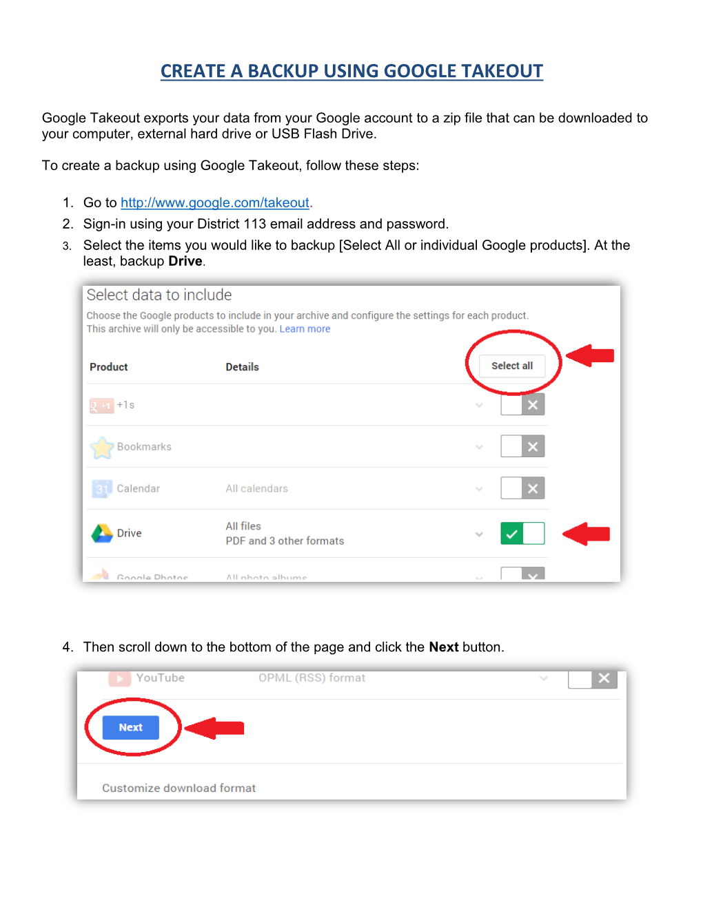 Google Takeout Instructions