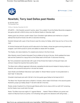 Nowitzki, Terry Lead Dallas Past Hawks | Ajc.Com Page 1 of 2