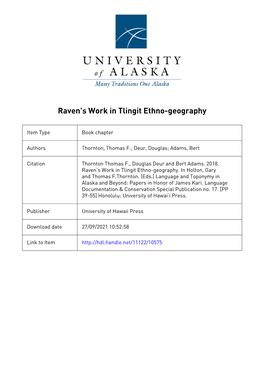 Raven's Work in Tlingit Ethno-Geography