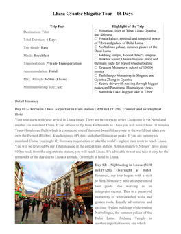 Lhasa Gyantse Shigatse Tour – 06 Days