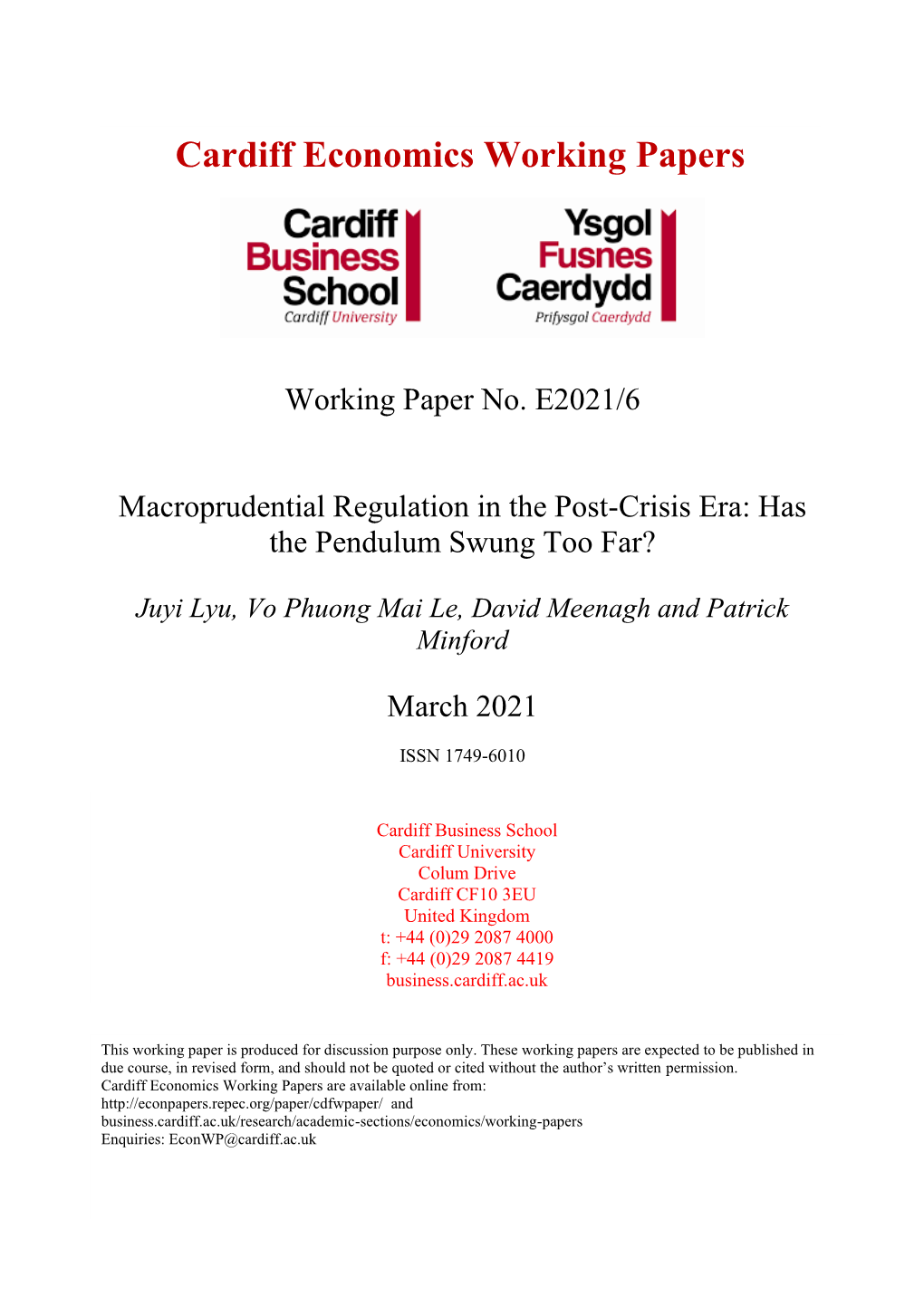 Cardiff Economics Working Papers