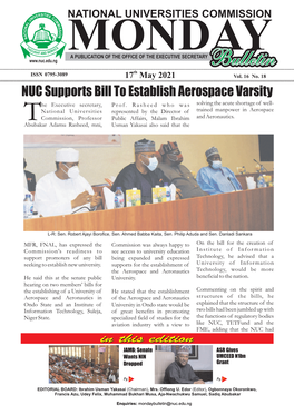 NUC Supports Bill to Establish Aerospace Varsity He Executive Secretary, P R O F