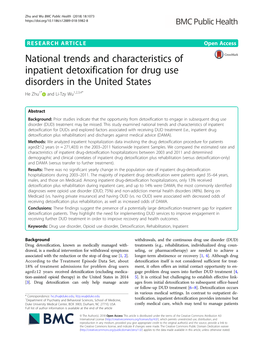 National Trends and Characteristics of Inpatient Detoxification for Drug Use Disorders in the United States He Zhu1* and Li-Tzy Wu1,2,3,4*