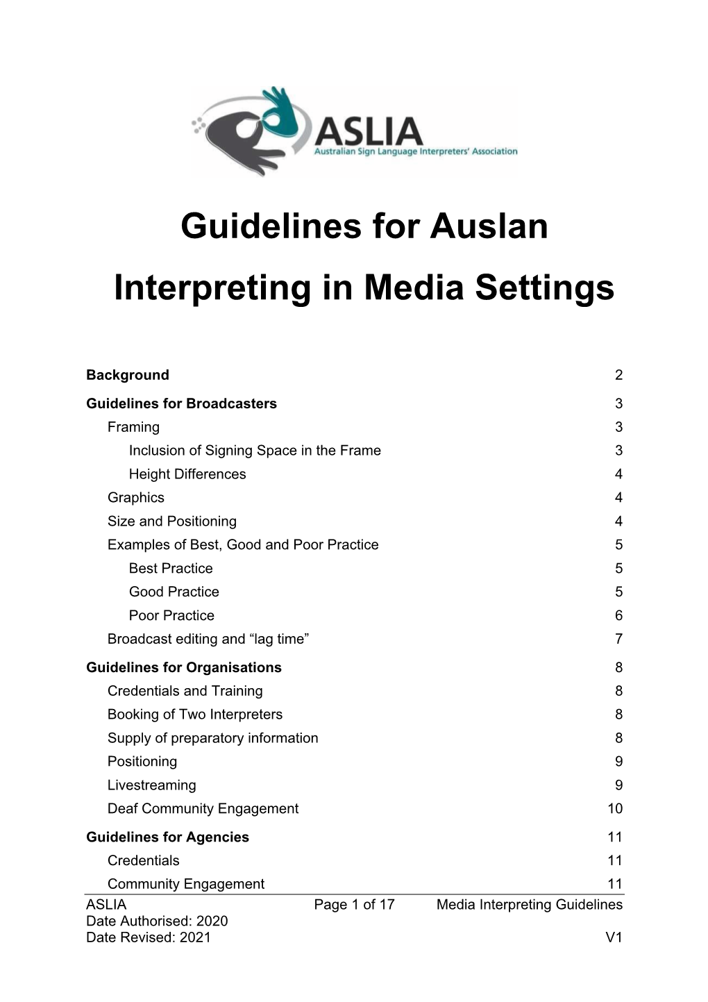 Guidelines for Auslan Interpreting in Media Settings