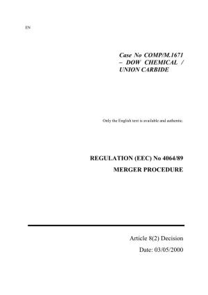 Dow Chemical / Union Carbide Regulation