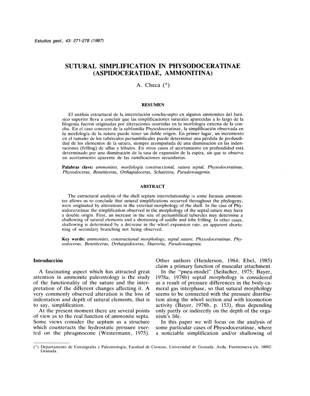 Sutural Simplification in Physodoceratinae (A~Pidoceratidae, Ammonitina)