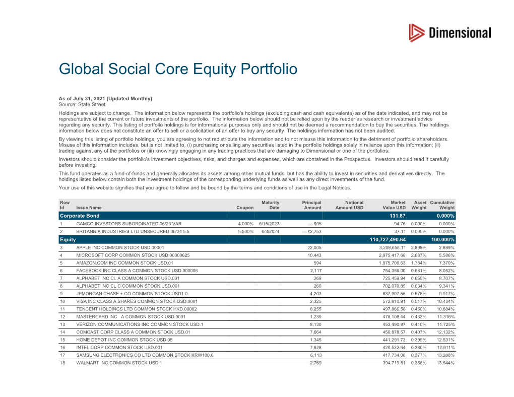 Global Social Core Equity Portfolio