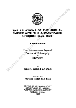 The Relations of the Mughal Empire with the Ahmadnagar Kingdom (1526-1636)