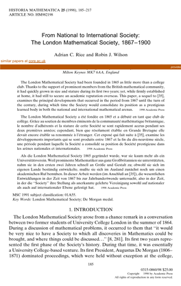 The London Mathematical Society, 1867-1900