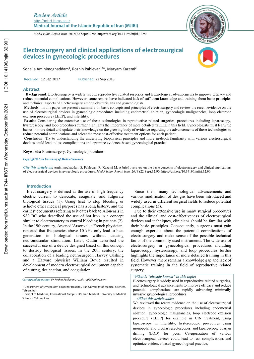 Electrosurgery and Clinical Applications of Electrosurgical Devices in Gynecologic Procedures