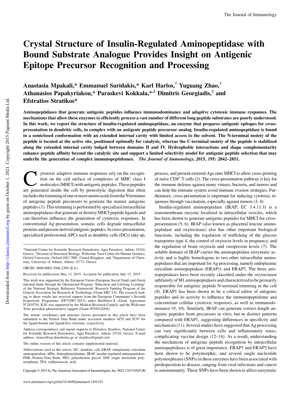 Processing Epitope Precursor Recognition and Analogue Provides Insight on Antigenic Aminopeptidase with Bound Substrate Crystal