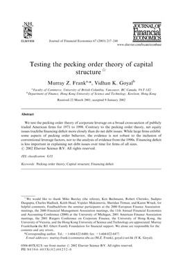 Testing the Pecking Order Theory of Capital Structure$