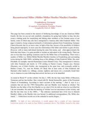 Reconstructed Miller (Müller/Möller/Moeller/Mueller