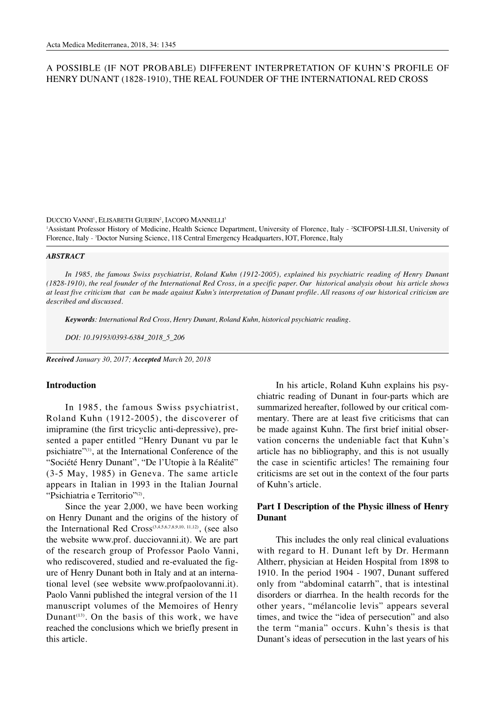 A Possible (If Not Probable) Different Interpretation of Kuhn’S Profile of Henry Dunant (1828-1910), the Real Founder of the International Red Cross