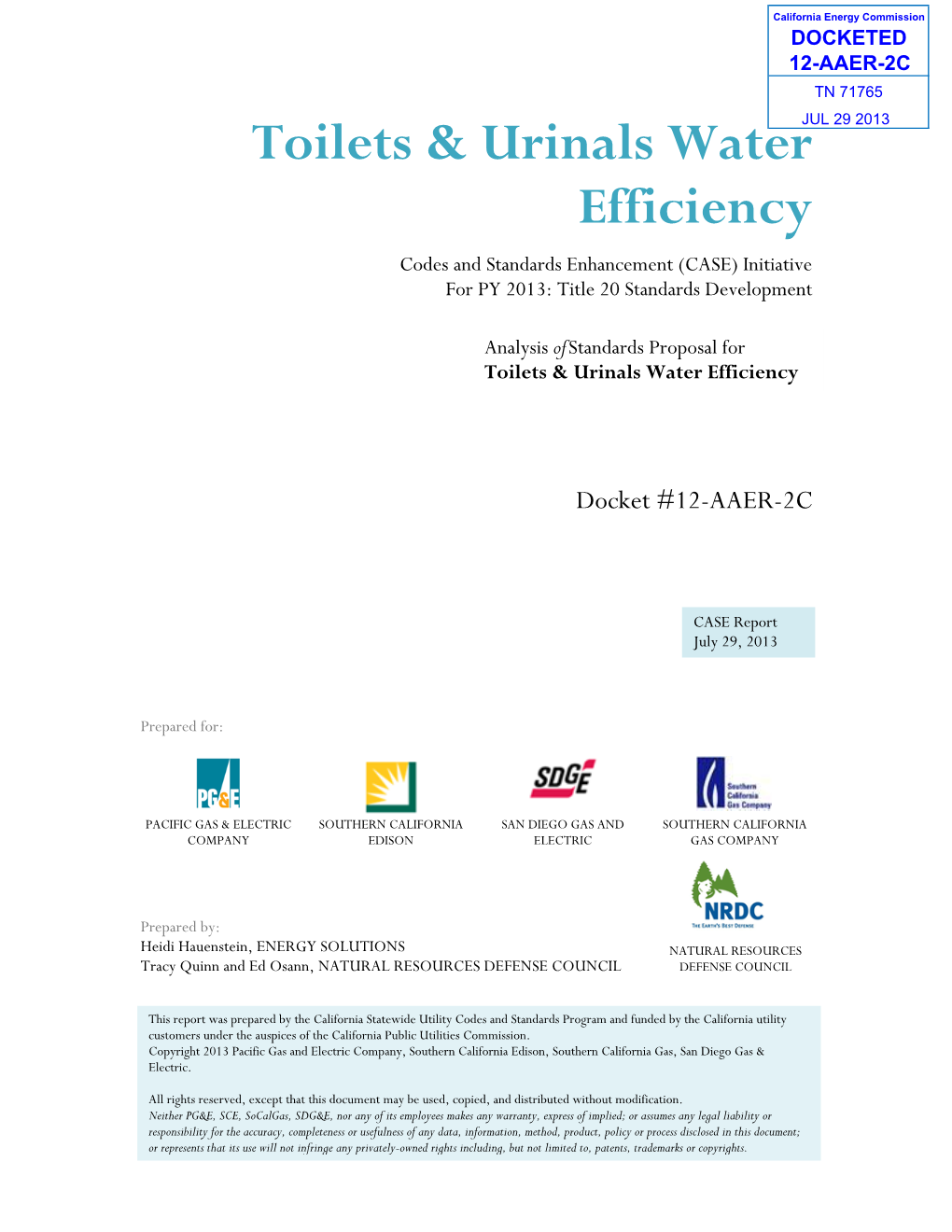 Toilets & Urinals Water Efficiency