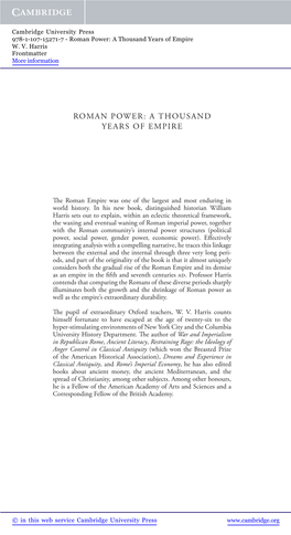 Roman Power: a Thousand Years of Empire W
