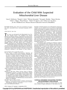 Evaluation of Children with Suspected Mitochondrial Liver Disease