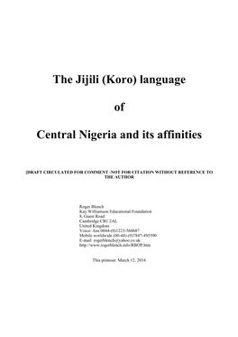The Jijili (Koro) Language of Central Nigeria and Its Affinities