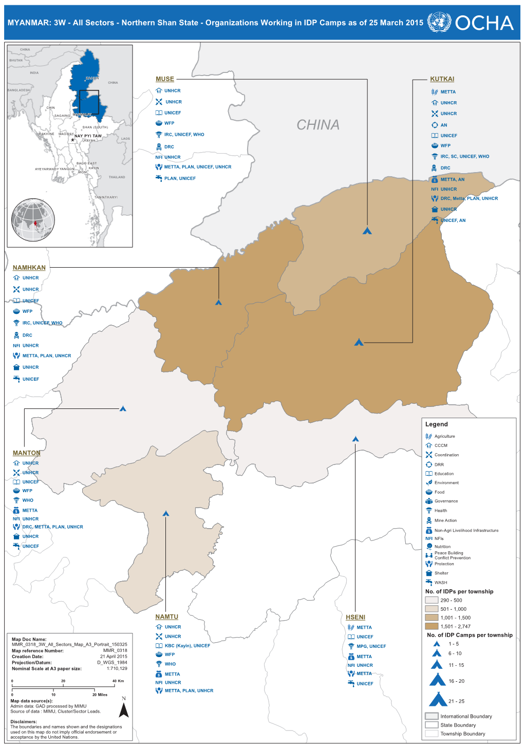 MYANMAR: 3W - All Sectors - Northern Shan State - Organizations Working in IDP Camps As of 25 March 2015