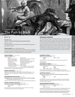 CONCERT PROGRAM I: the Path to Bach