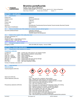 Bromine Pentafluoride Safety Data Sheet M035A01 According to Federal Register / Vol