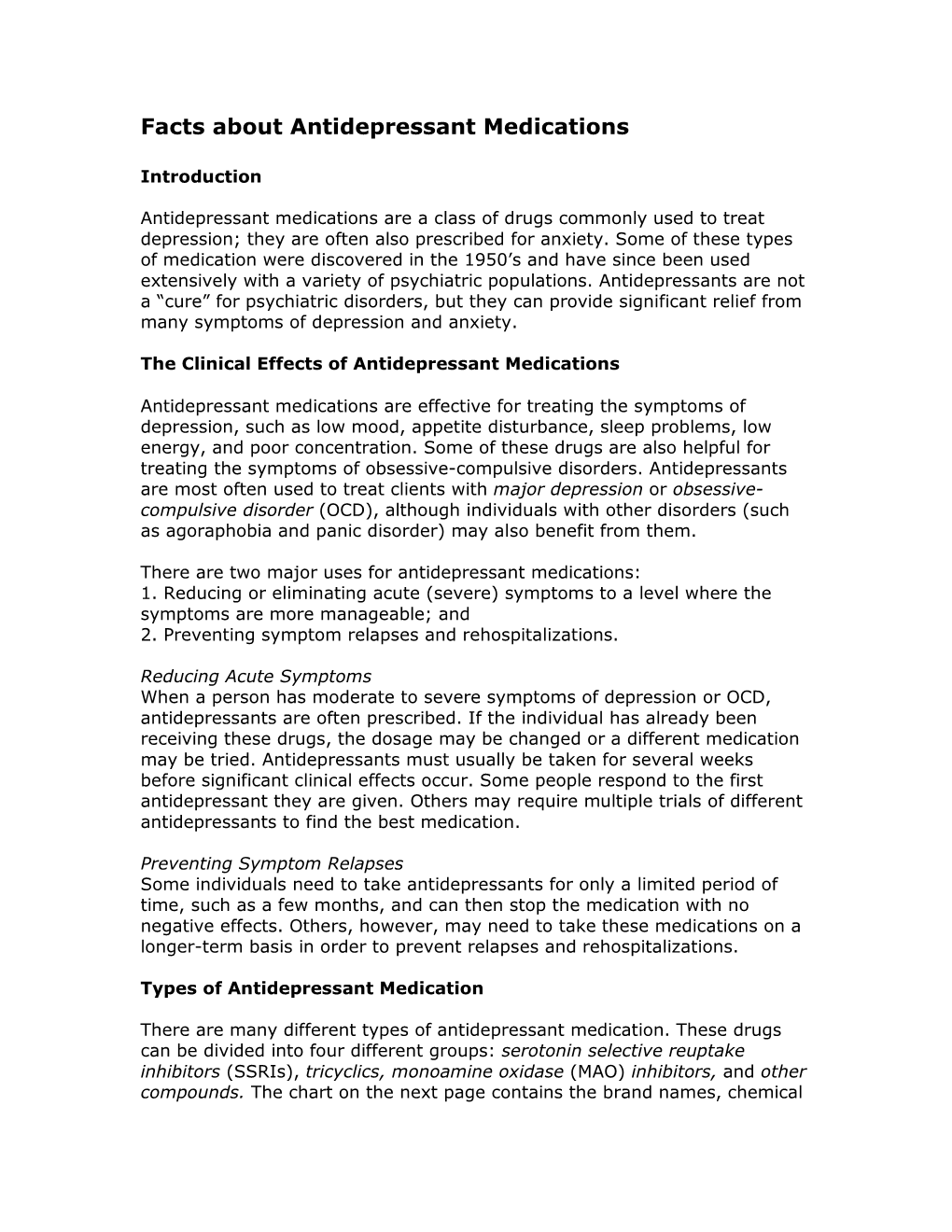 Facts About Antidepressant Medications