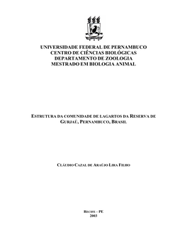 Universidade Federal De Pernambuco Centro De Ciências Biológicas Departamento De Zoologia Mestrado Em Biologia Animal